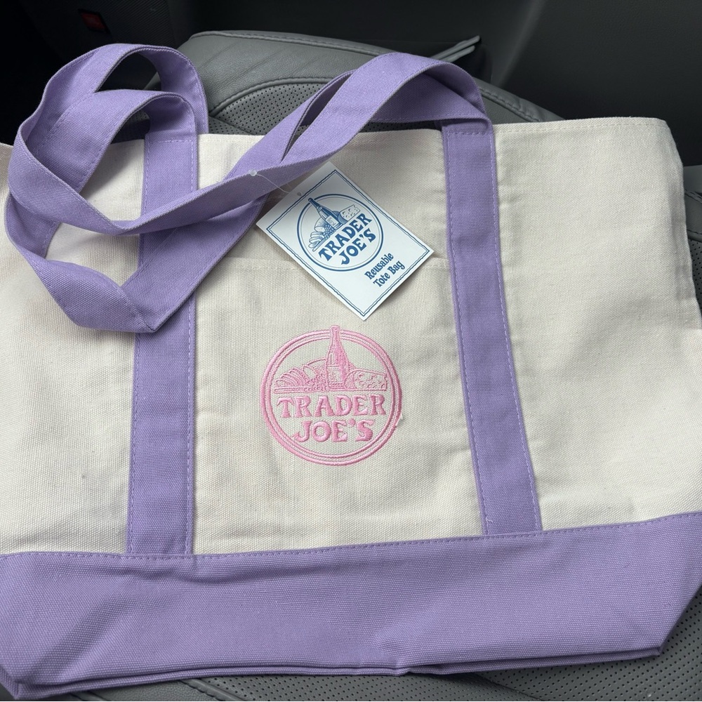 LARGE Trader Joe’s Lavender & Cream Canvas Tote Bag
